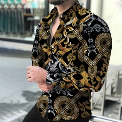 Lange Mouw Hawaii Shirts Mannen Mode Shirt Luxe Europese Stijl Blouse Gouden Strand Blouse Mannen Kleding Roeping Hemd Man