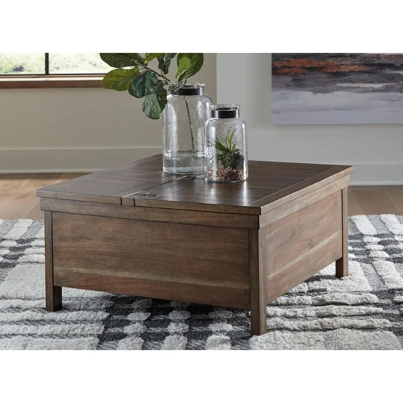 Rustic Hinged and Lift Top Cocktail Table with Hidden Storage Make Easier Than Ever To Eat Work or Play From The Comfort of Sofa