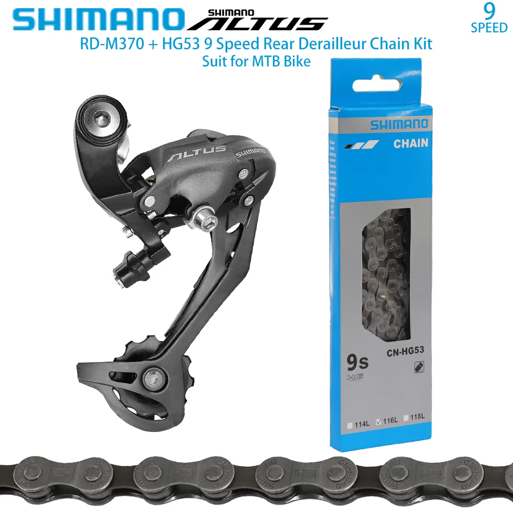 

SHIMANO ALTUS 9 Speed Rear Derailleur Chain Kit for MTB Bike RD-M370+HG53 Chain Suit HG Super Narrow Chain Original Bicycle Part