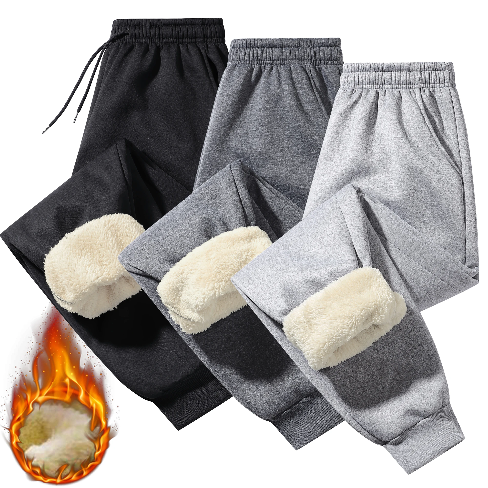 Pants for men in autumn and winter, thickened with fleece for outerwear, casual pants, warm lamb wool sports sweatpants