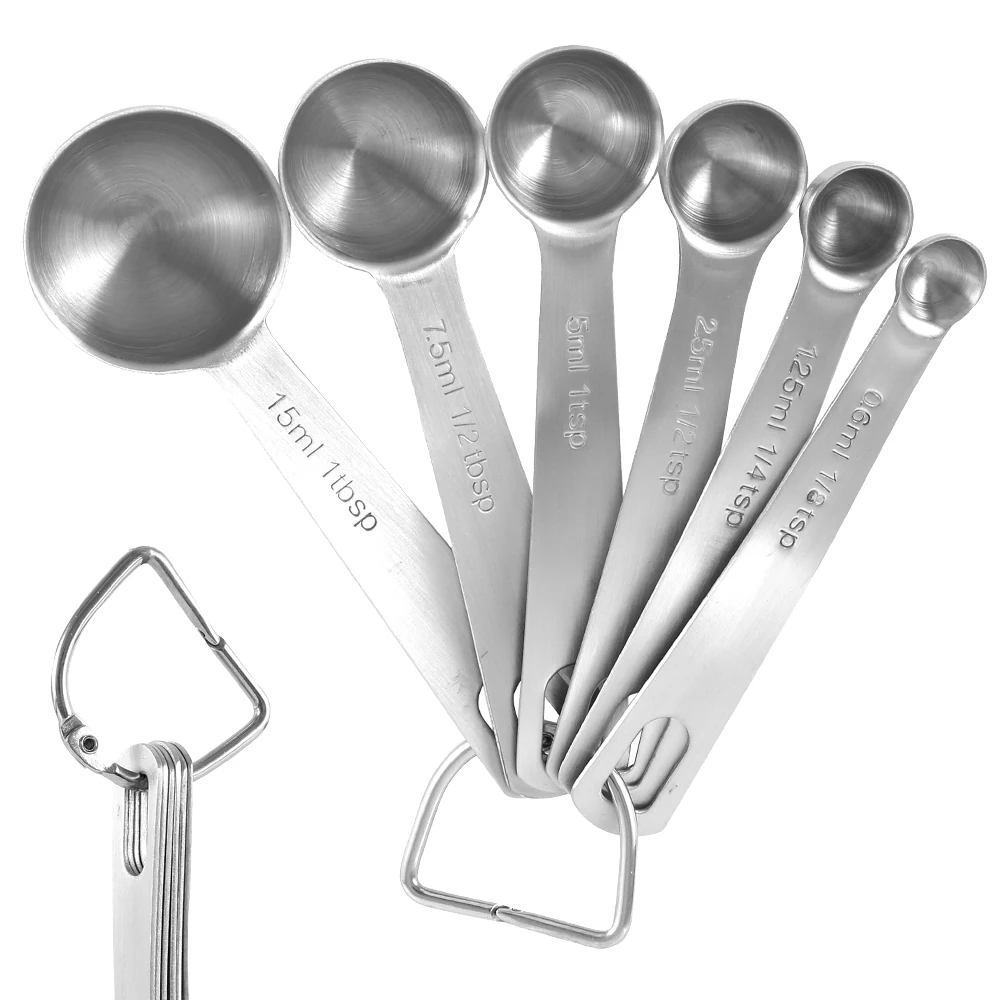 6Pcs Measuring Spoon Set Food Grade Stainless Steel Nesting Measuring Spoon with Long Handle Safe Measuring Teaspoon Metal