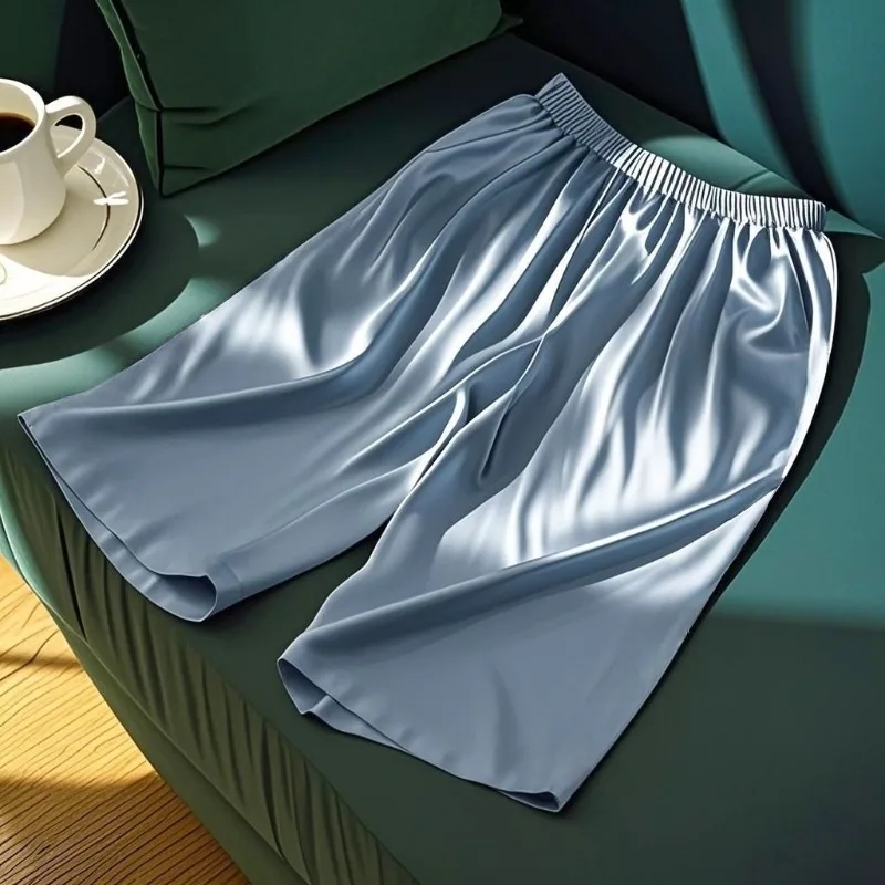 Shorts Masculinos Finos para Casa em Tecido de Fibra Gelada, Confortáveis e Respiráveis, com Cintura Elástica, Macios, de Secagem Rápida e Soltos para Dormir