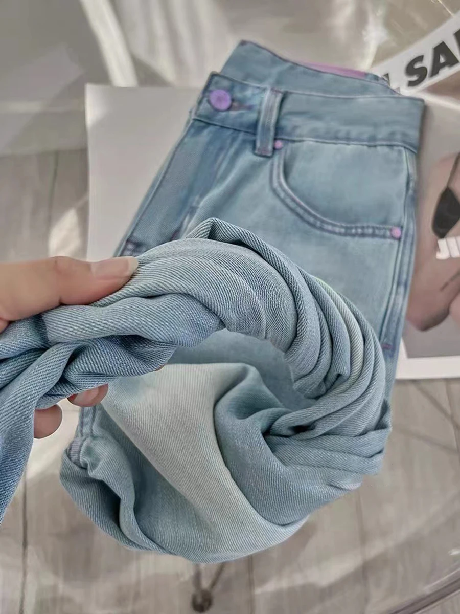 Oversized Ice Silk Jeans 2024 New Women's Summer Thin High Waist Slim Fit Straight Denim Trousers Casual Loose Wide leg Pants