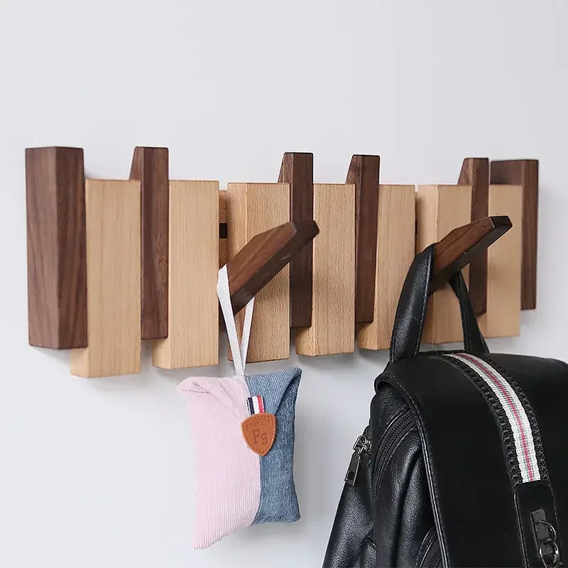 Solid Wood Wall Mounted Coat Rack Living Room Hooks Entrance Door Hanger Clothes Keys Holder Home Furniture Decor