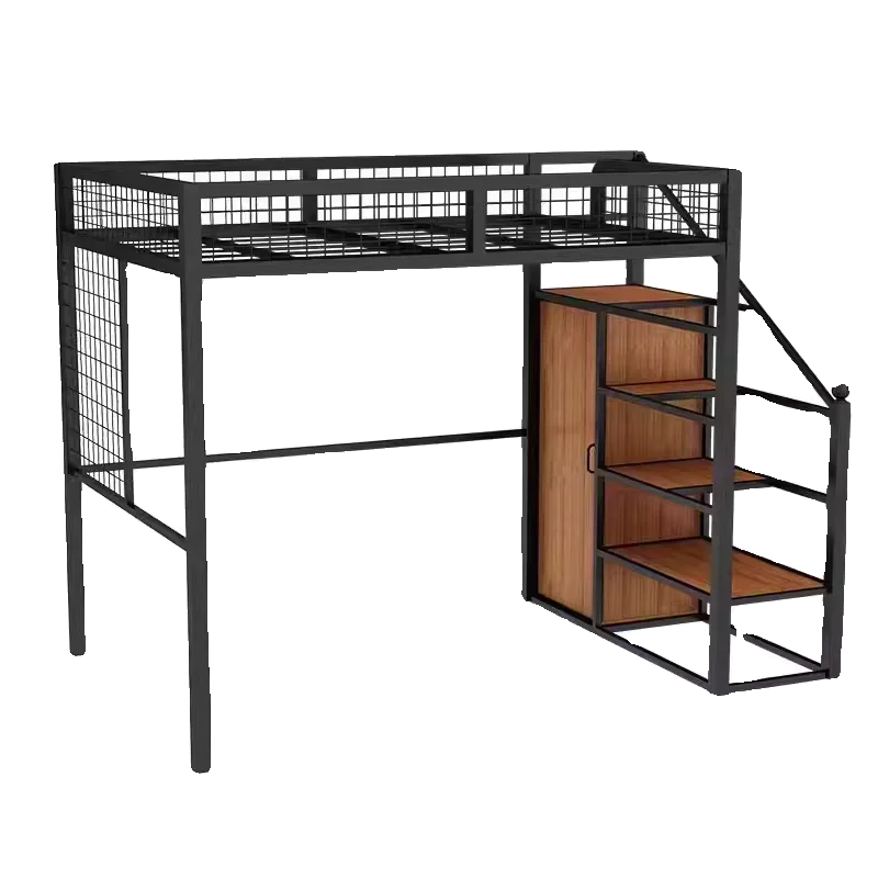 Internet celebrity elevated wrought iron  bed under table duplex loft  space saving bed under wardrobe loft suspended
