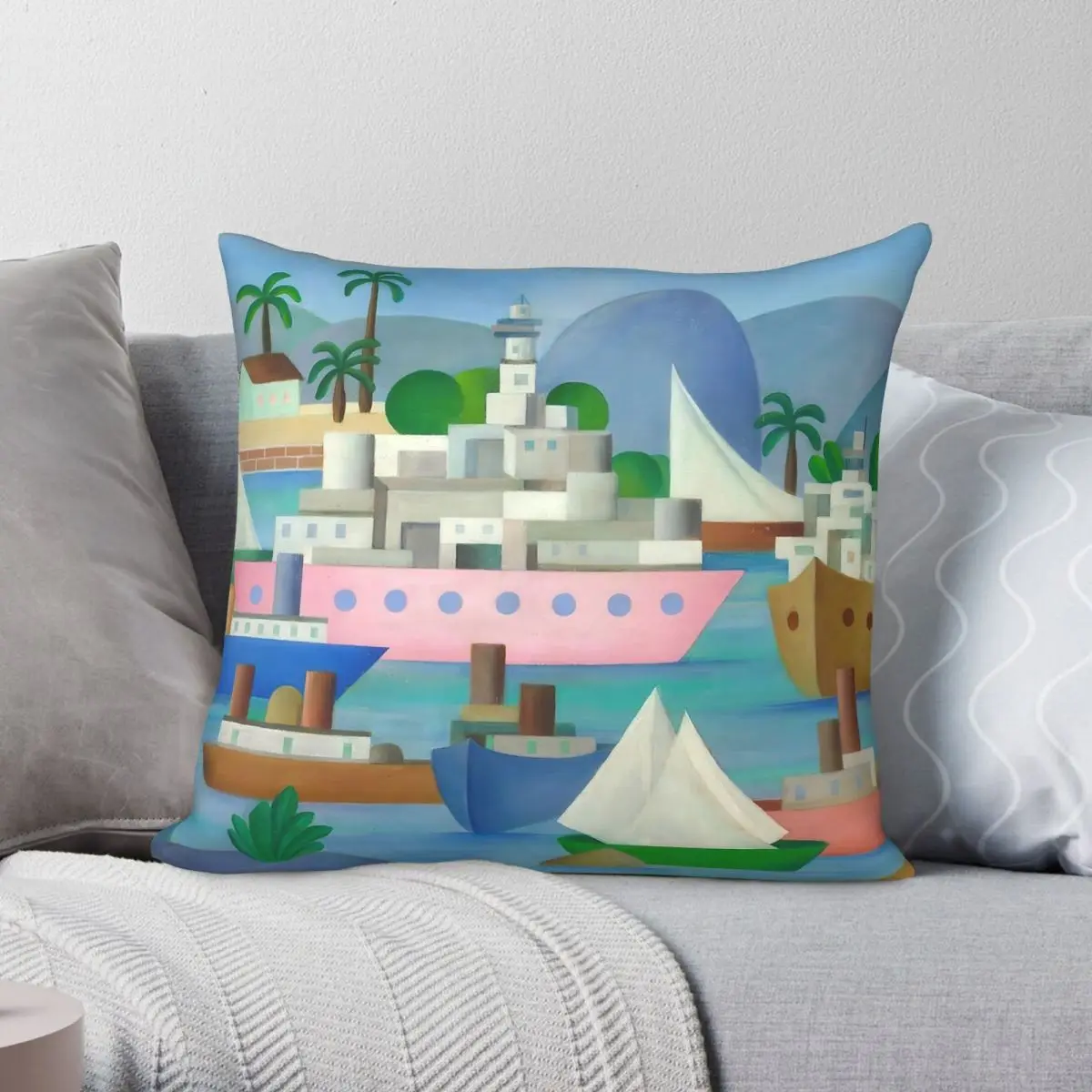 Tarsila Do Amaral Port Square Pillowcase Poliéster Linho Veludo Padrão Zíper Decoração Capa de Almofada para Quarto