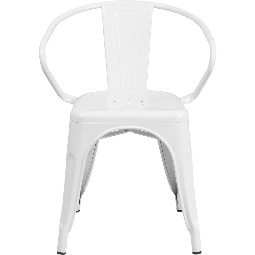 كرسي EMMA + OLIVER المعدني الأبيض الداخلي والخارجي مع أذرع