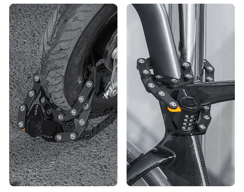 WEST BIKING Faltbares Zahlenschloss Diebstahlsicheres Fahrrad-Kettenschloss aus Aluminium Tragbares E-Bike Roller Sicherheitsschloss Zubehör – Detail 15