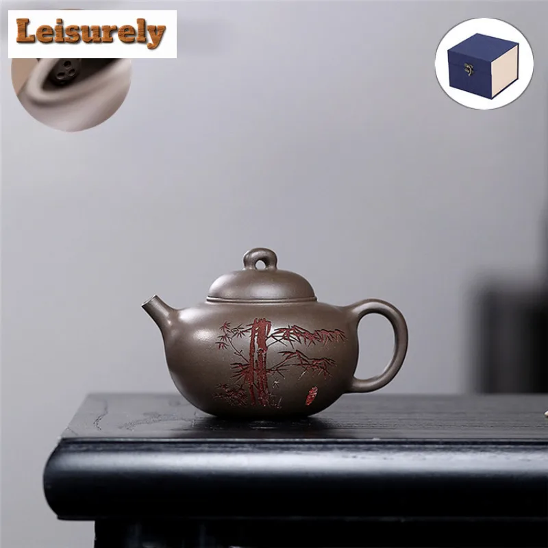 180ml Traditional Yixing Purple Clay Teapot Handmade Pot Raw Ore Steel Grey Section Mud Tea Maker Kettle Zisha Tea Set Tea Gift