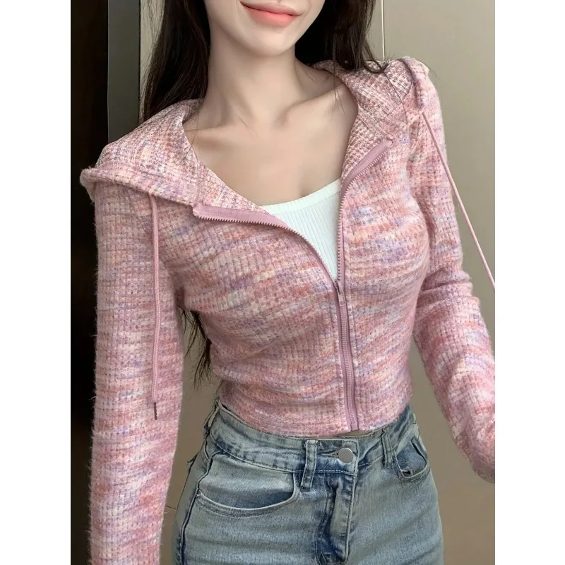 

Sweet Sexy Stripes Hoodie Sweatshirts Women's Autumn Fashion Slim Fit Tops Mujer Y2k Grunge Long Sleeve Zipper Cardigan Jackets