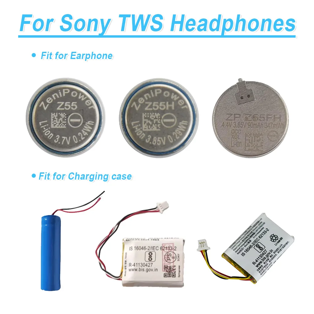 Batería de repuesto para Sony WF-1000XM4 WF-1000XM3 WF-1000XM5 WF-SP900 702428 ZeniPower Z55H Z55 Z55FH, caja de carga para auriculares