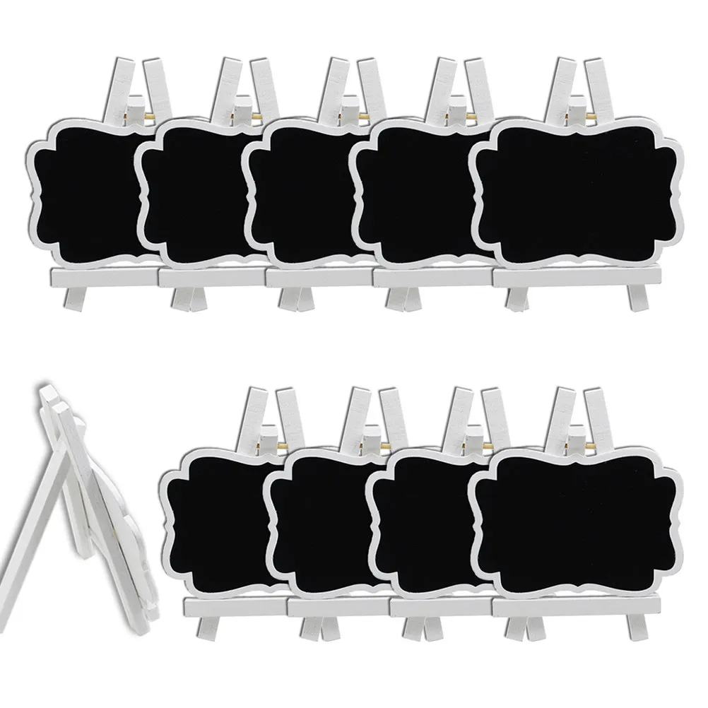 10Pcs Mini Chalkboard Small Wooden Blackboard Stand White Frame for Creative Table Decorations Weddings Birthdays Christmas