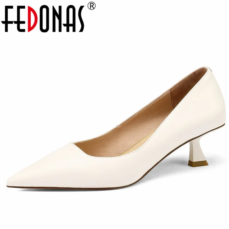 FEDONAS Women Pumps 2025 Spring Summer Office Party Prom Basic Pointed Toe Thin Heels Genuine Leather Basic Shoes Woman Concise