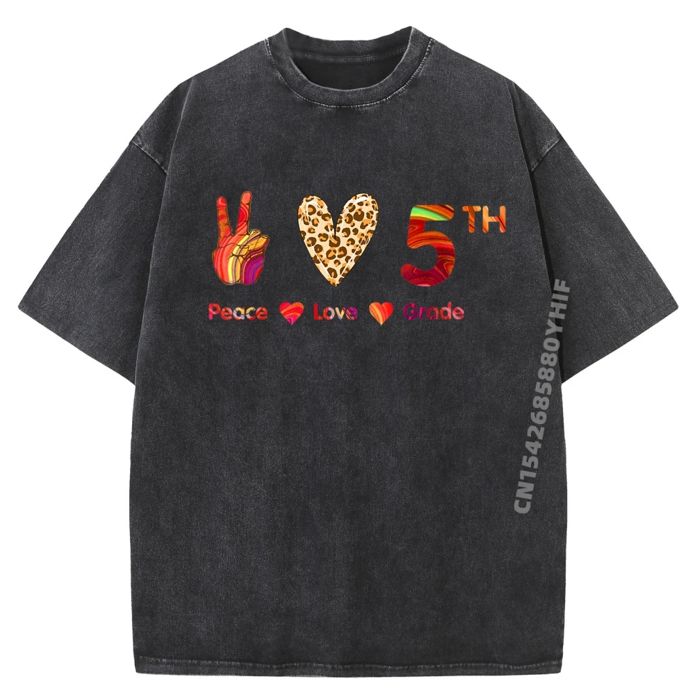 

Newest Printed Tshirt Peace Love Fifth Grade Male Tops & Tees Graphic Shirts Mens Retro Washed T Shirts
