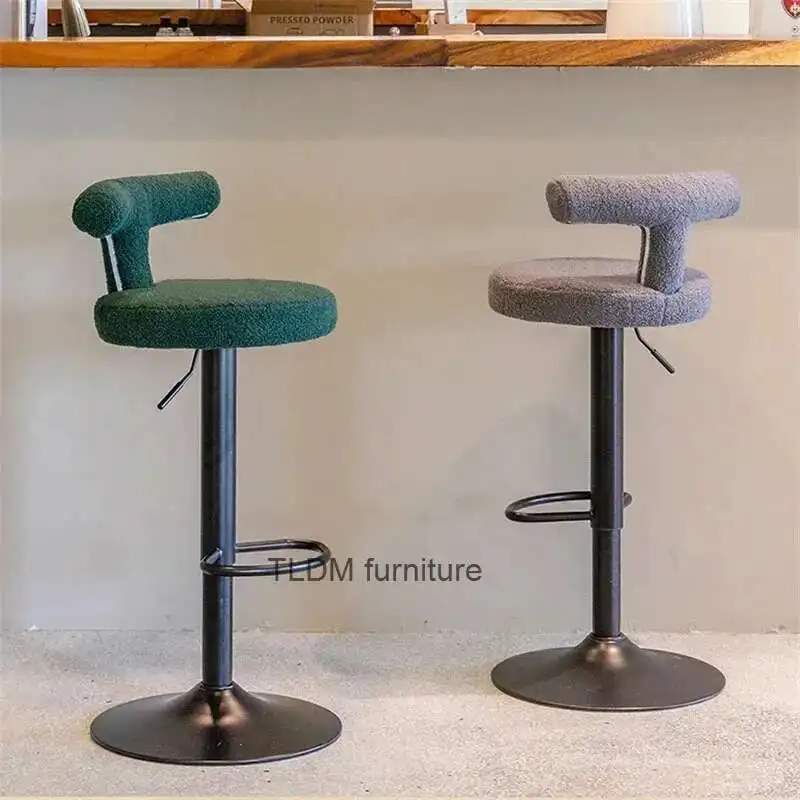 

Ligh luxury Lambswool Bar Chair Kitchen High Stool Lift Swivel Cashier Counter Backrest Chair Commercial Bar Table Bar Stools