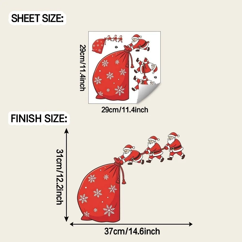 Funny Santa Claus Gift Bag Wall Decals 2D Cartoon Pattern Self-Adhesive Door Frame Decor PVC Mural Decoration Christmas Party