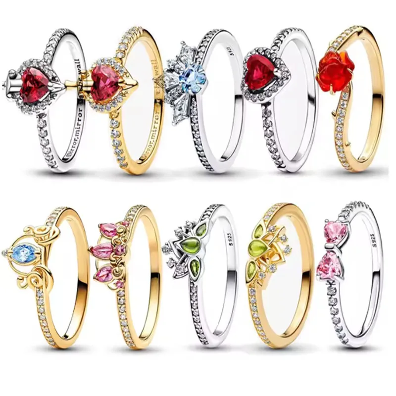 2026 Hot Selling 925 Silver Multi-Color Sun and Moon Heart-Shaped Ring for Women's Party Exquisite Jewelry Gift