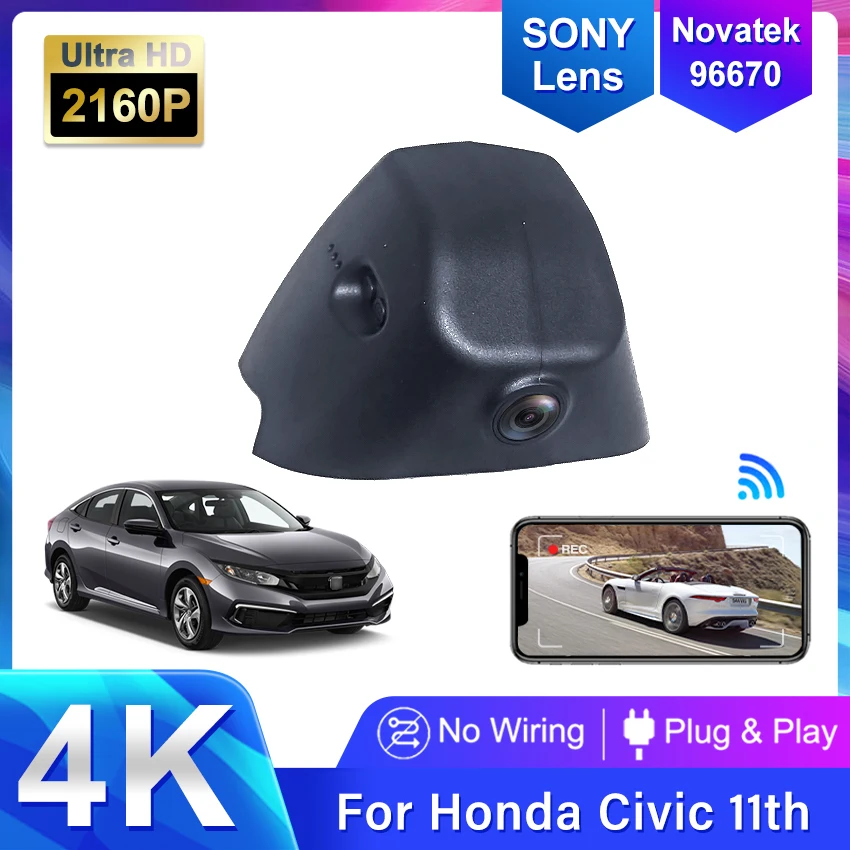 Plug and Play Dash Cam 4K UHD 2160P videoregistratore per auto DVR visione notturna per Honda Civic Type R 11 Mk11 FE FL FL5 2022 2023