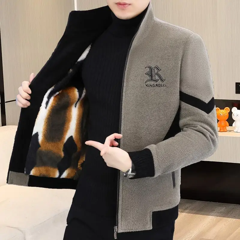 

Thiened Woolen Jaet for Men Casual Stand Collar Inner Fce Winter New Sle ort Coat Youth Faion Urban Sle Coat