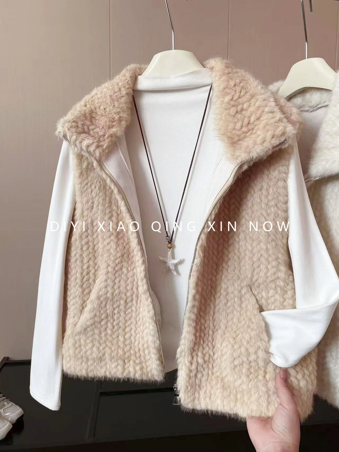  DIYI Weave Wheat Spike Faux Fur Vest Women's Outerwear Polyester Fiber Regular Length Student Fashion Winter Item
