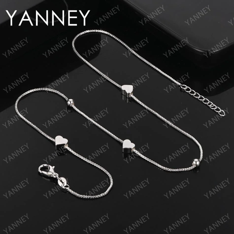 

New 925 Sterling Silver 18 Inches Fine Heart Beads Necklace Men For Women Fashion Charm Wedding Gift Jewelry Hip Hop Party