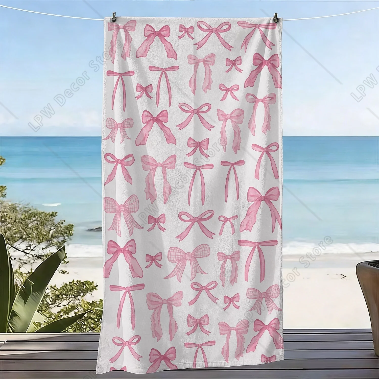 Featuring Pink Bow Print Pattern  Beach Towel Summer Vacation Essential Poolside Accessory Perfect Gift for Beach Lovers