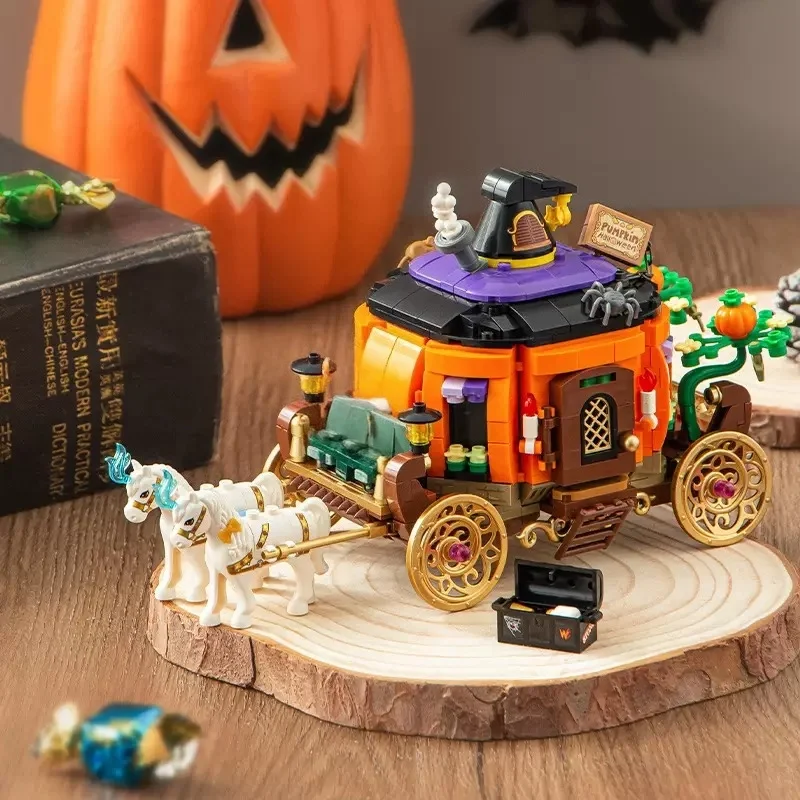 

LOZ Creative Halloween Building Block Gift Series, Romantic Travel Pumpkin Car, Pumpkin Head Can Be Opened, kid's Halloween Gift