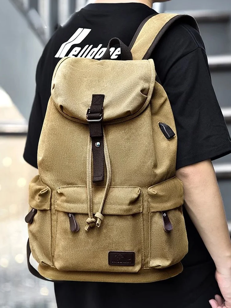 

Men's Large Capaci Canvas Bapa Lightweight Travel Bag Double oulder Trendy Japanese Sle Student Bookbag Soft Foldable