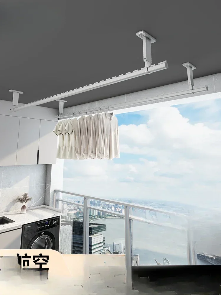 

Top mounted fixed clothes rack, balcony clothes drying pole, household aluminum alloy clothes cooling and drying pole, with a si