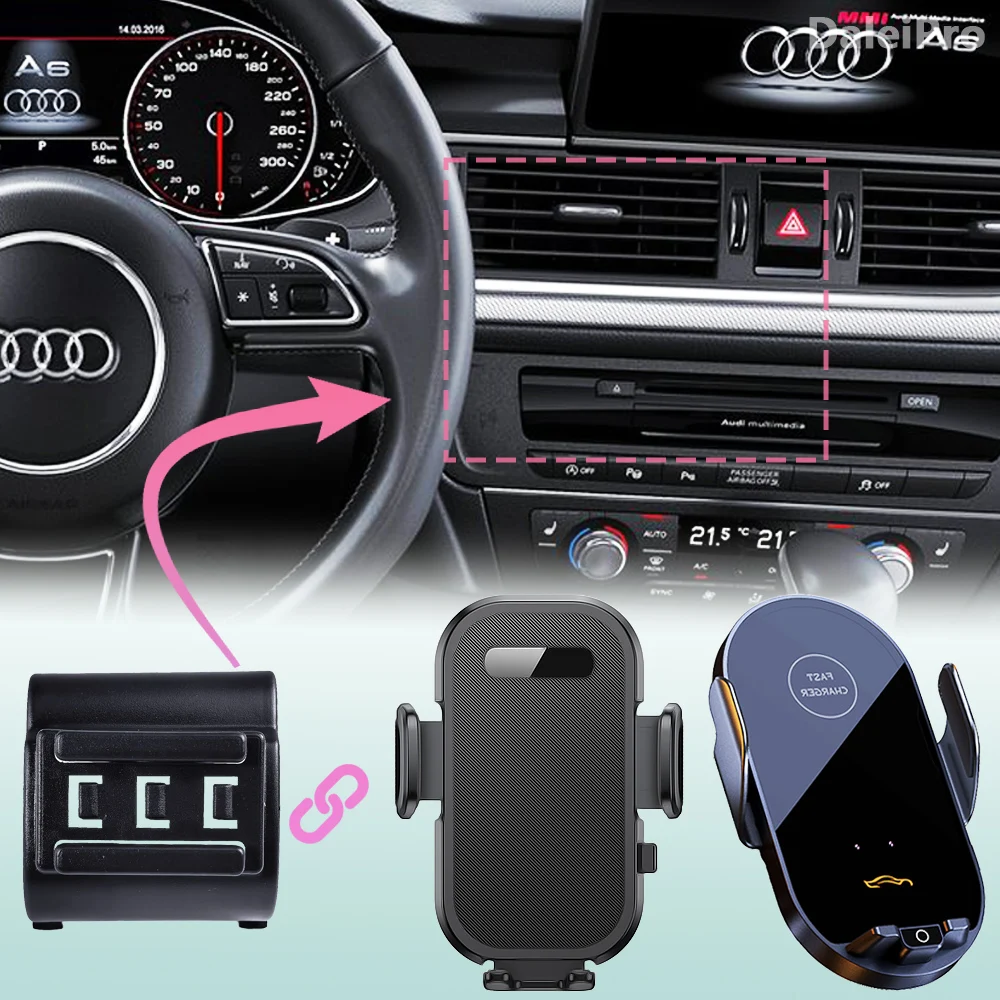 Para audi a6 c7 2012-2015 2016 2017 2018 montagem do telefone do carro suporte de telefone de carregamento sem fio base fixa especial interiores acess