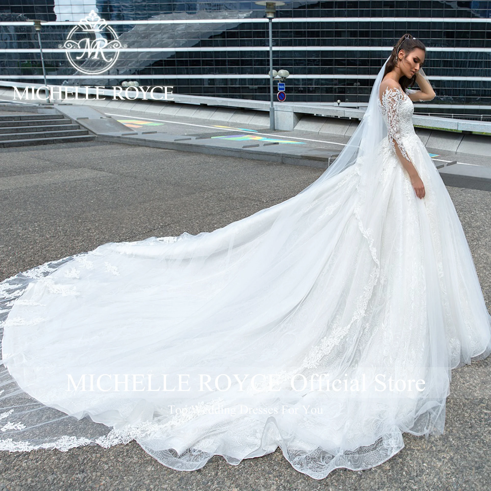 Michelle Royce Ball Gown ชุดแต่งงานสําหรับผู้หญิง Elegant ที่มองไม่เห็นคอเย็บปักถักร้อยที่ละเอียดอ่อนชุดแต่งงาน Vestidos De Novia