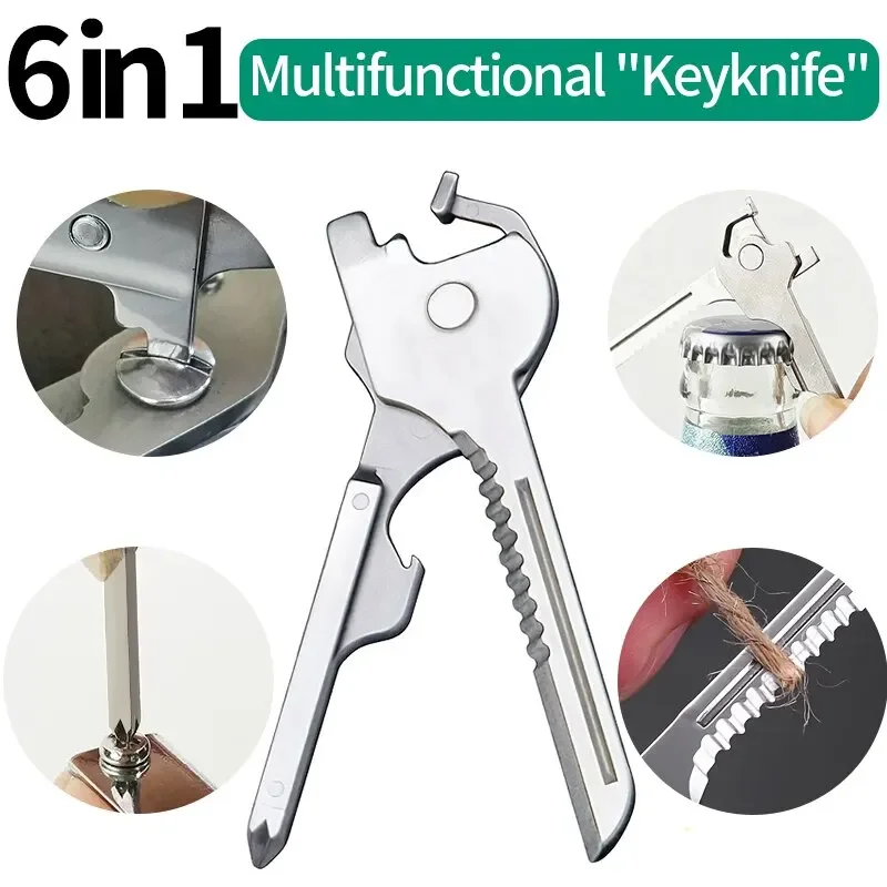 6 In 1 Multifunctional Portable Keychain Small Knife Pendant Screwdriver Bottle Opener Mini Emergency Unpacking Camping EDC Tool