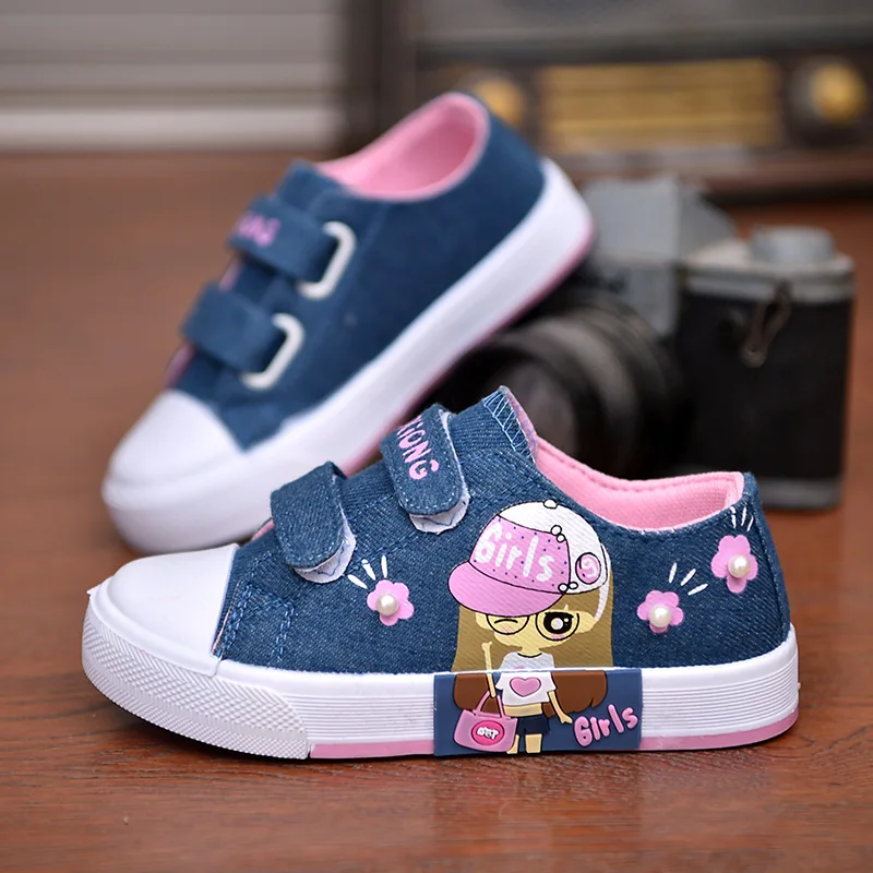 Children's girls spring new canvas shoes baby board shoes denim breathable princess  kids' sports shoes