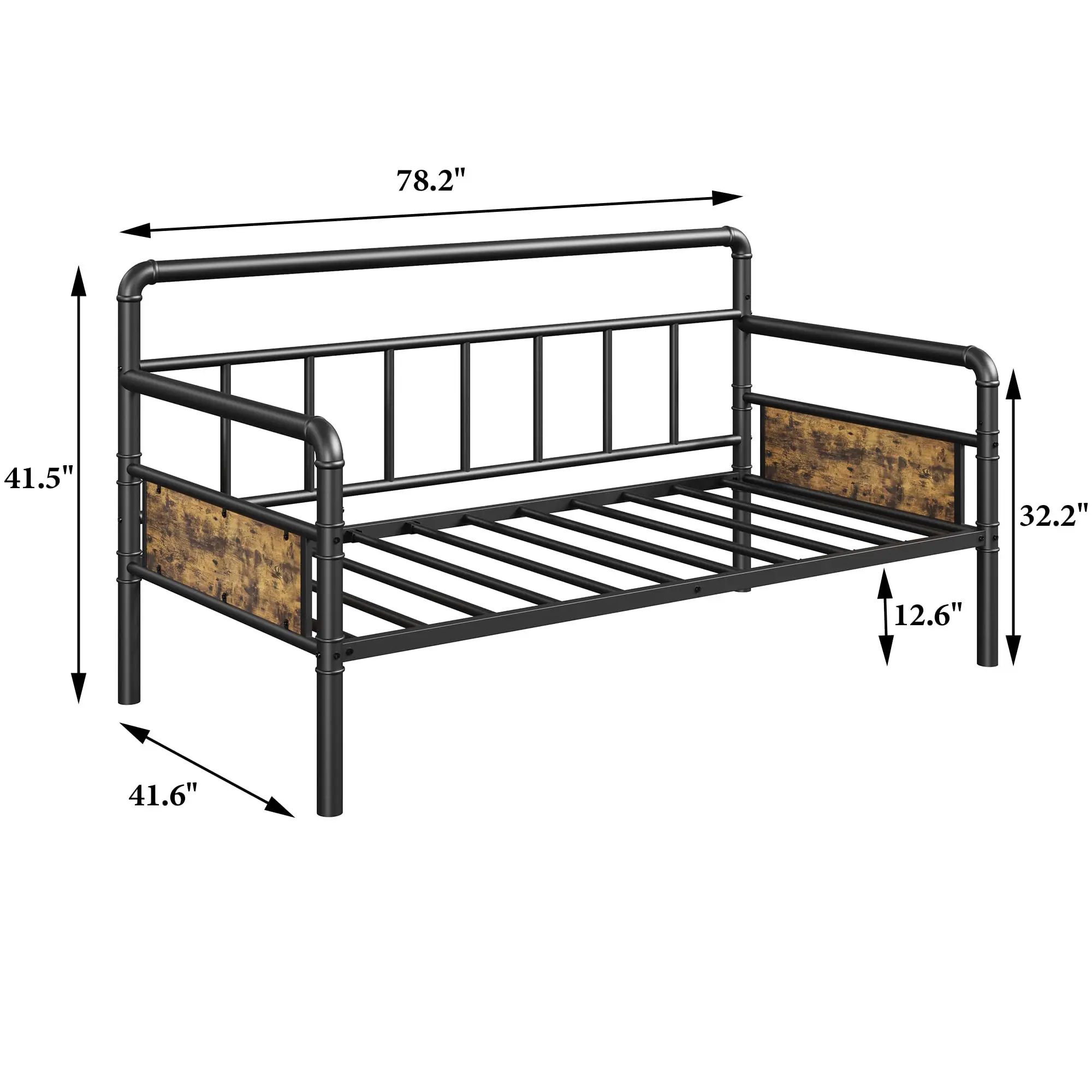 Twin Daybed with Classic Headboard,Metal Twin Bed Frame,Black
