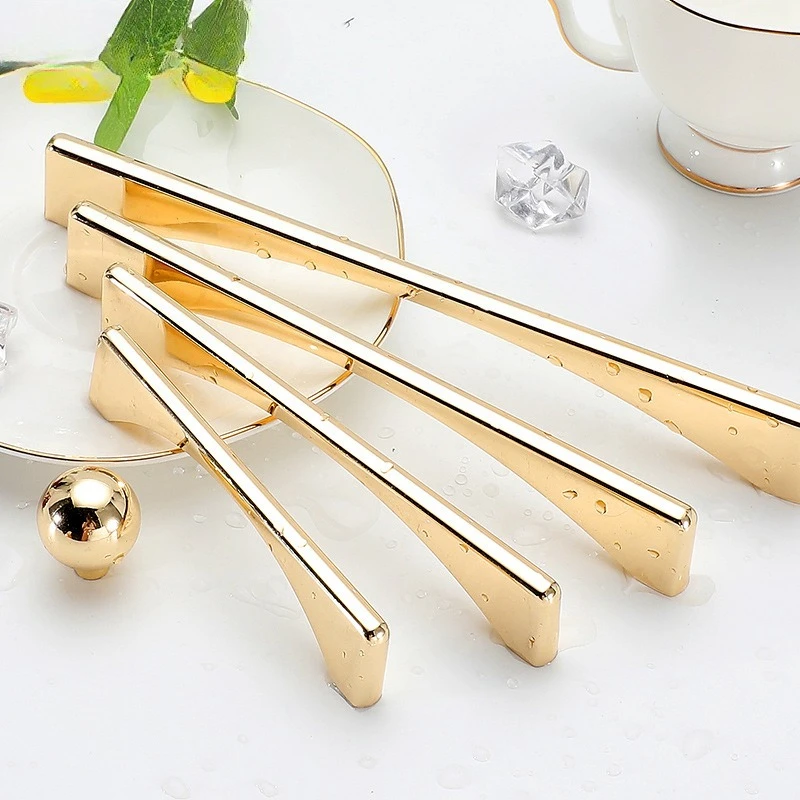 Nordic Bright Gold Cabinet Handles Solid Drawer Knobs Kitchen Cupboard Pulls Furniture Hardware