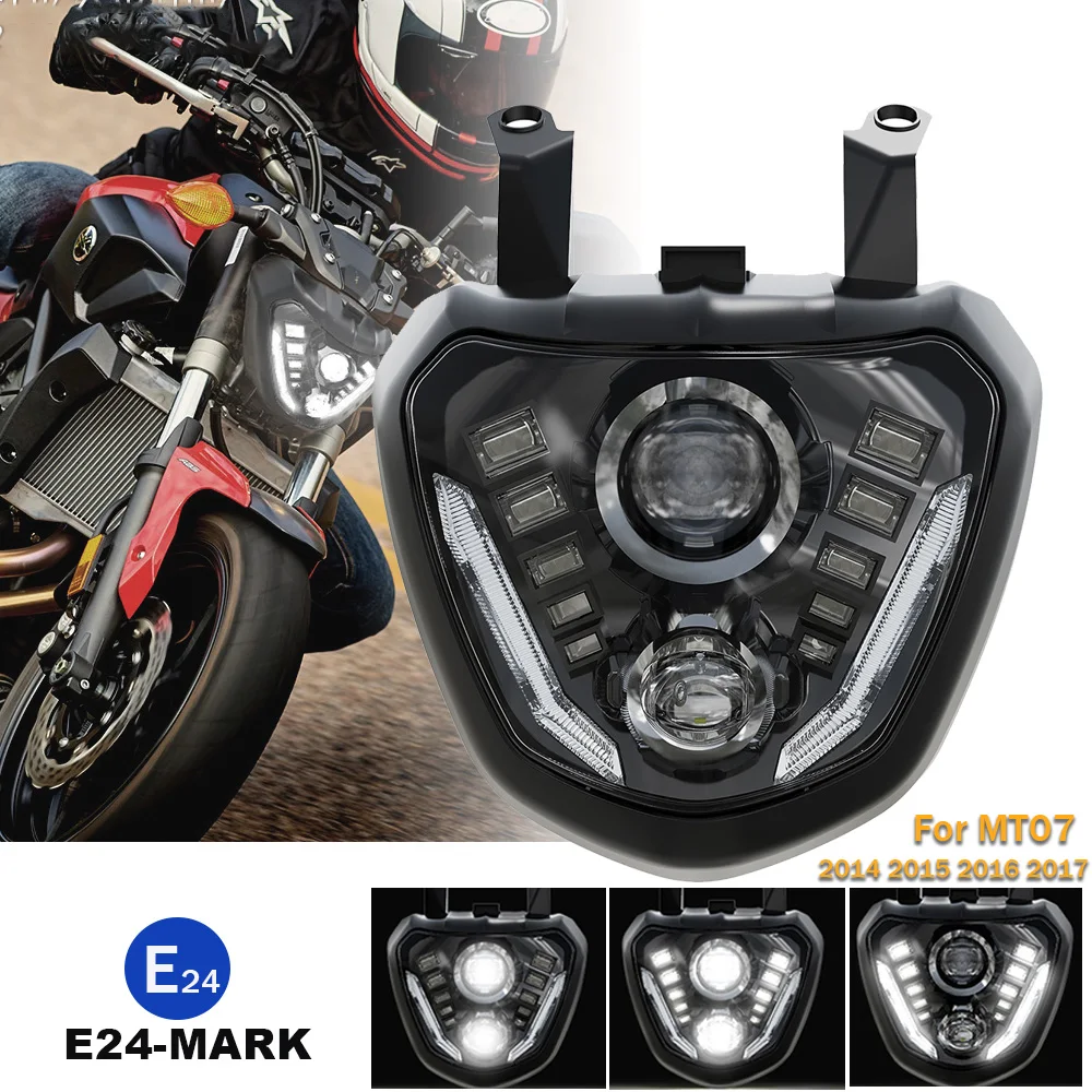 

Waterproof E-mark MT 07 FZ 07 LED Head Light DRL HI/LO Beam LED Motorcycle Headlight For Yamaha