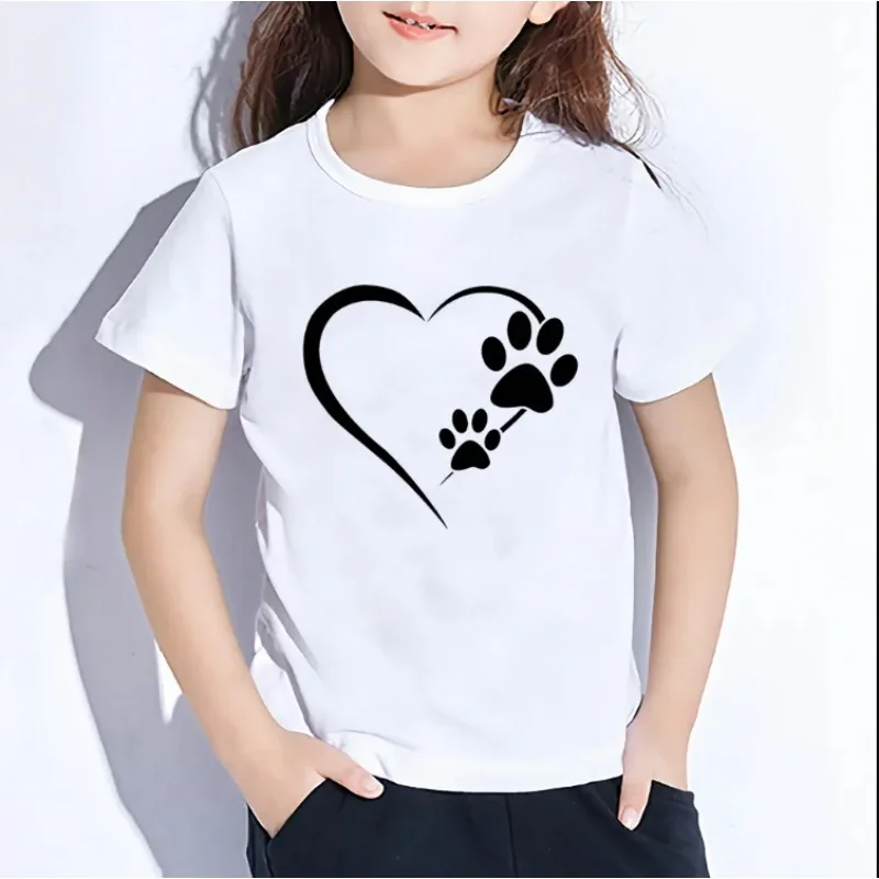 T-shirt à manches courtes imprimé dessin animé patte de chat pour enfants, vêtements mignons pour tout-petits, t-shirts pour bébé, garçons et filles, mode, offre spéciale