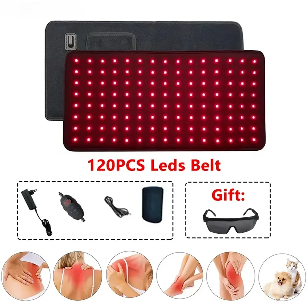 120 LEDs Infrared Light Therapy Pad 660&850nm Red Light Belt for Body Fatigue Therapy for Back Knee Hands Feet Relief Portable