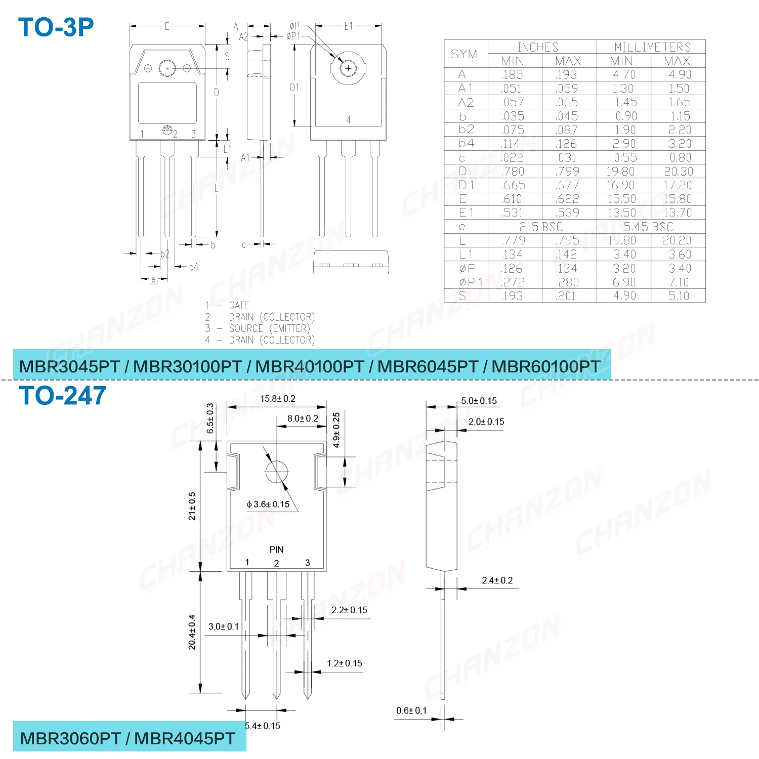 MBR20100CT MBR20200CT MBR30100CT MBR10100CT MBRF10100CT MBR2045CT MBRF20100CT MBR3045PT MBR4045PT MBRF20200CT Schottky Diode