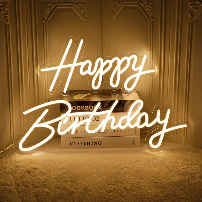 Happy Birthday Led Neon Lamp Lights with Power Adapter Neon led Sign Wall Decor Creative Lights for Wedding Party Bar Home Decor