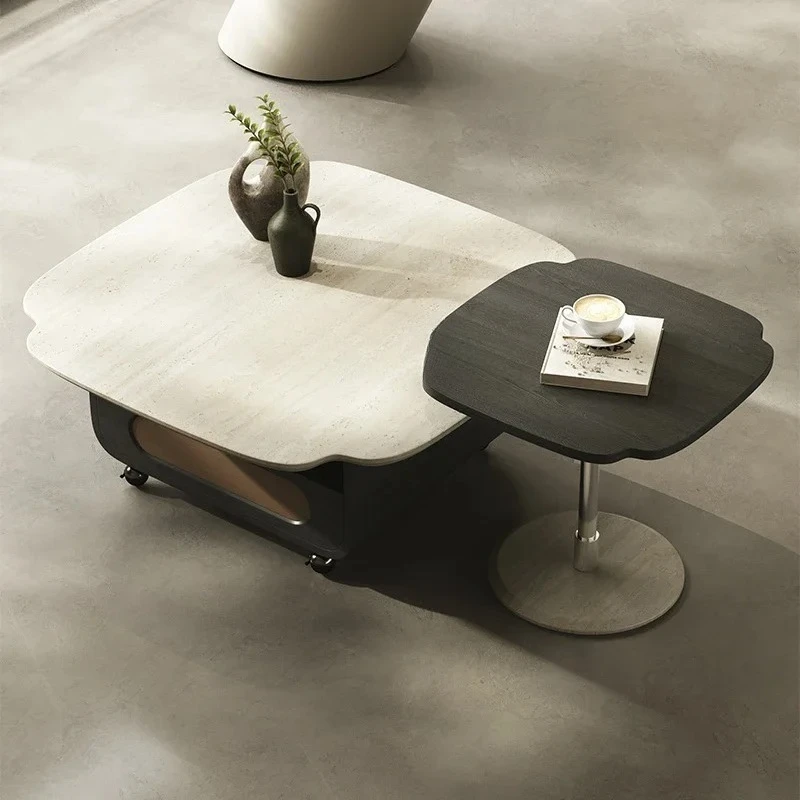 Tavolino in travertino naturale tavolino da tè rimovibile per uso domestico in marmo di fascia alta per piccolo appartamento francese