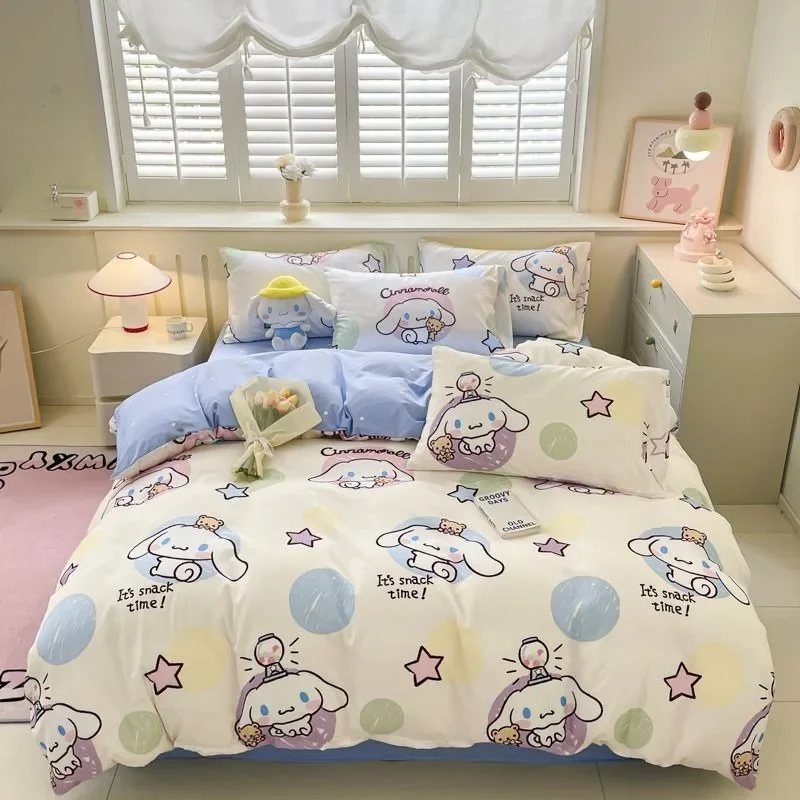 Sanrio Cinnamoroll Princess Style Children's Quilt Cover Home Four-piece Dormitory Skin-friendly and Comfortable Bedding