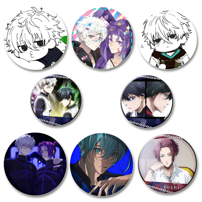 Blue Lock HD Print spilla Anime Badge Cartoon FigureHyoma Chigirl Seishiro Nagi Round Display spille spilla regalo gioielli