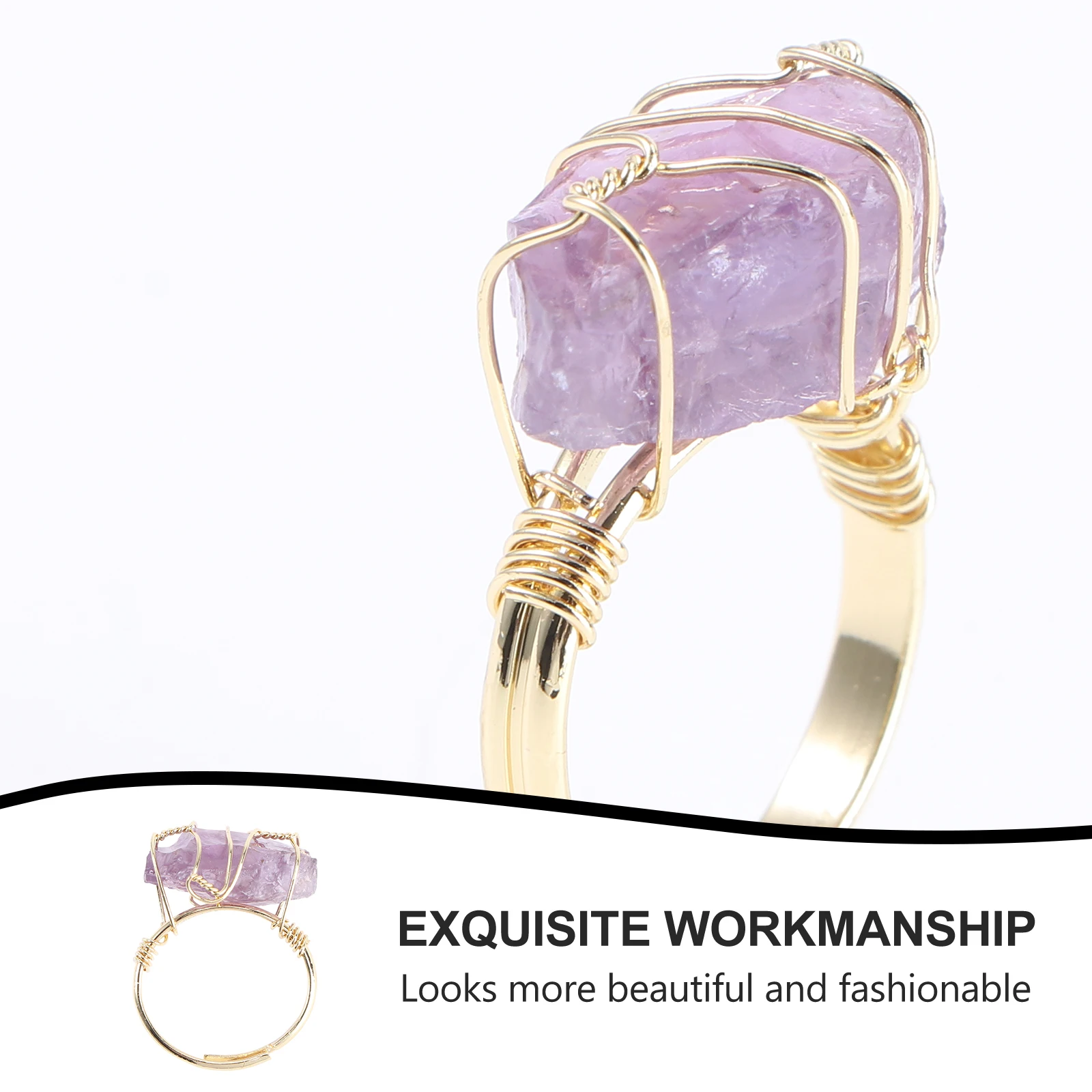 

Crystal Rough Stone Ring Adjustable Finger Rings Jewelry Creative Manual Fashion