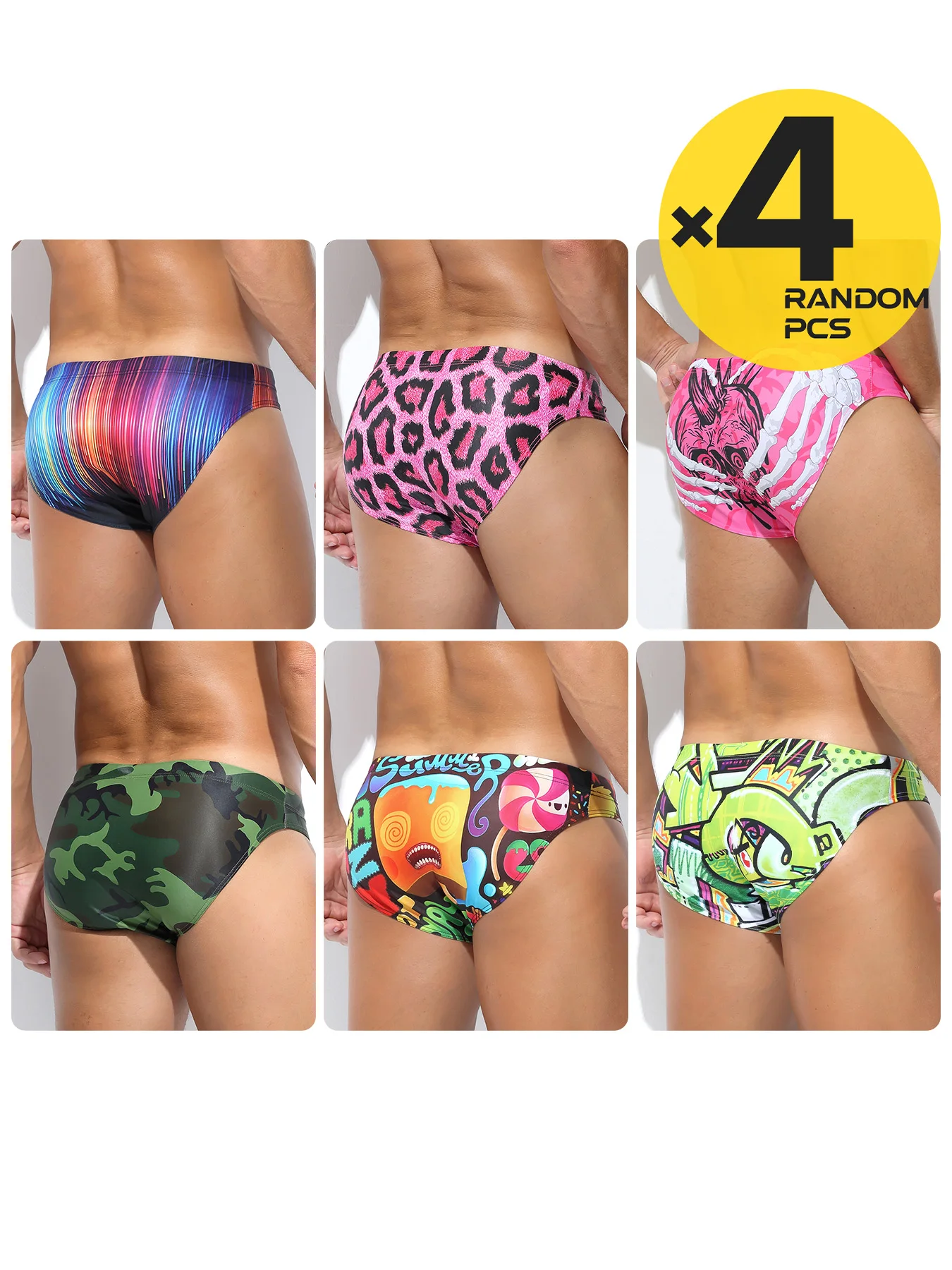Men Swimming Trunks Sexy Low-waisted Briefs Bikini Summer Sport Beach Shorts Swimsuit Bathing Suit Surfing Randomly 2/3/4PCS