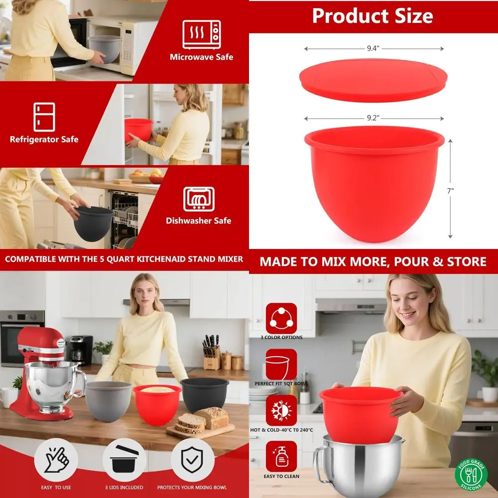 

Наборы из 5-литровых мисок для смешивания с силиконовыми вкладышами и крышками, герметичная конструкция, легкая замена, пищевой силикон