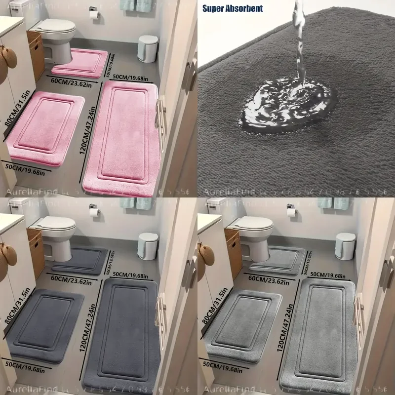 3pcs Small Area Rugs Super Absorbent Bath Mats Non Slip Bathroom Floor Carpets Ultra Soft Comfortable Premium Bathroom Rugs