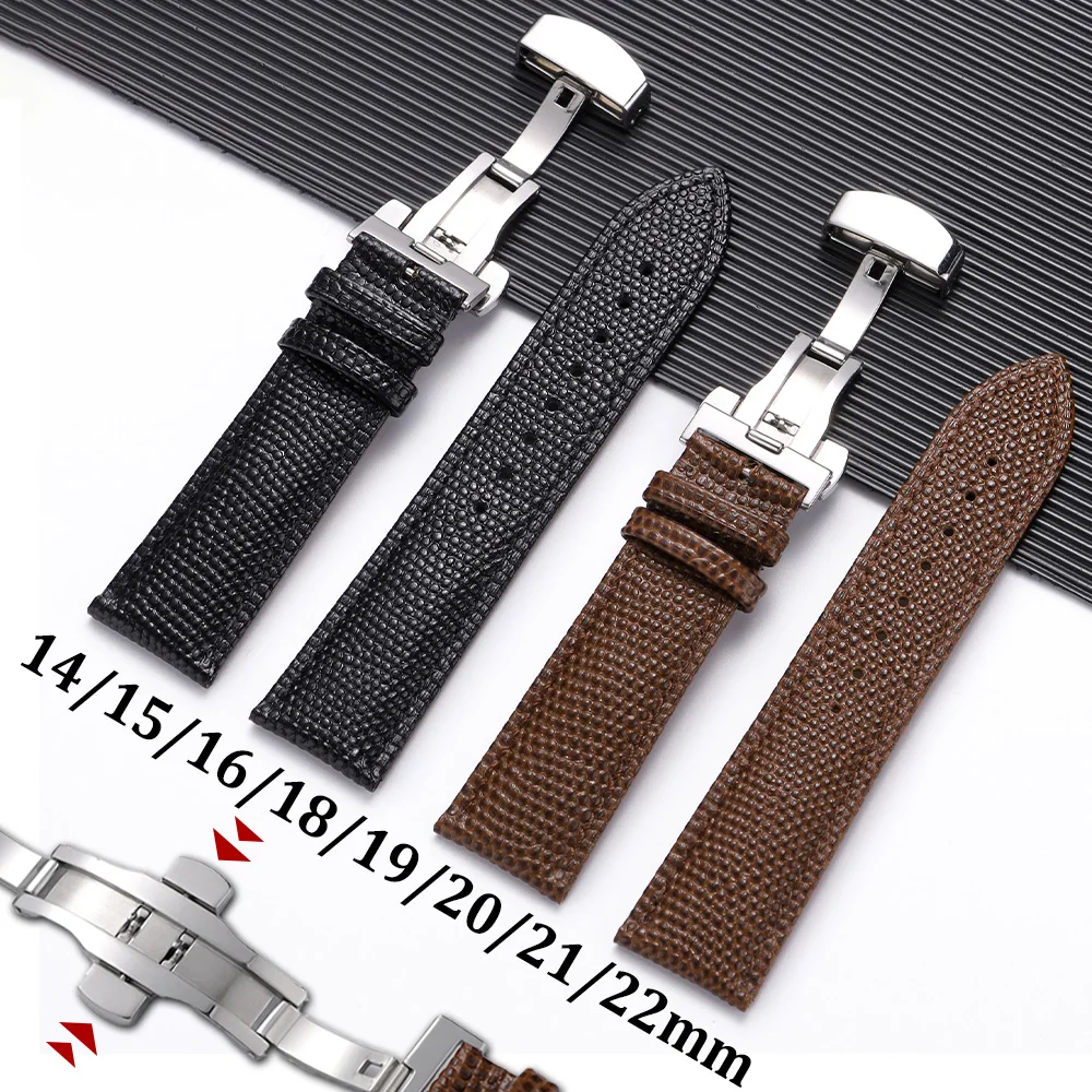 

Lizard Cowhide Watchband Wristbelt 14mm 15 16mm 18mm 19mm 20mm 21mm 22mm Calfskin Watch Strap Butterfly Clasp Women Men Bracelet