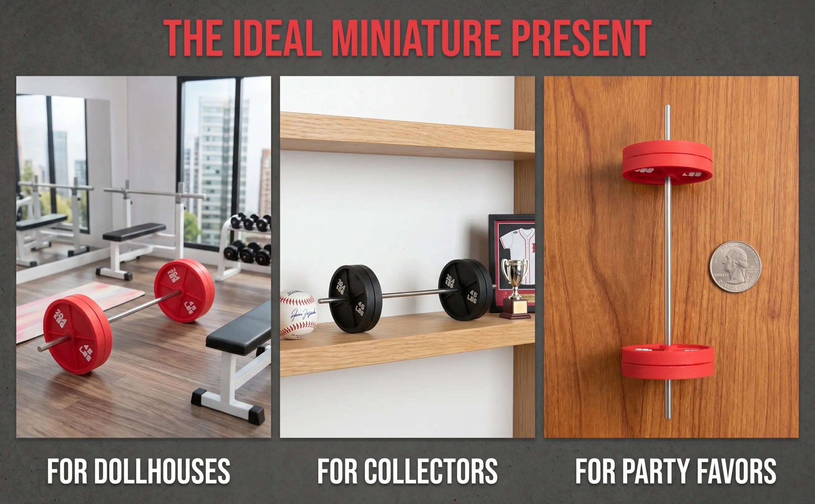 2Pcs Mini Barbell Set Realistic Miniature Exercise Equipment for Dollhouse Gym Decor Mini Sports Ornament Miniature Fitness