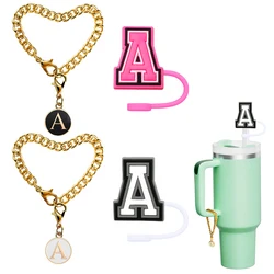 4pcs/set A-Z Letter Straw Cover Cap 10MM Drink Straw Plug Reusable Splash Proof Drinking Fit Cup Straw Cap Charms Pendant Gift